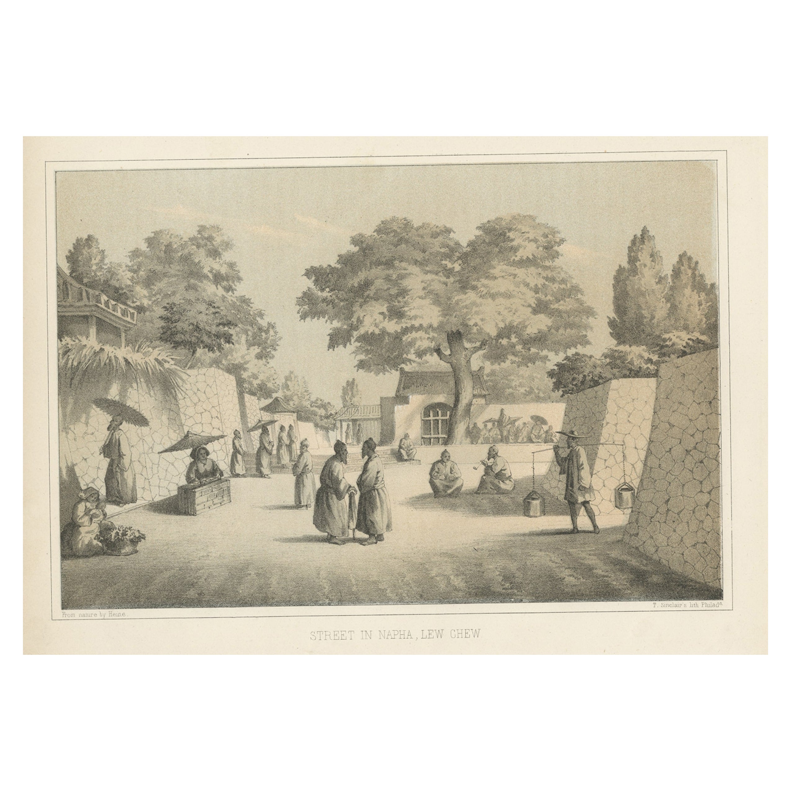 Antique Print of a Street in Naha or Napha, Lee Chew in China, '1856'
