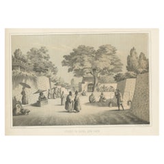 Impression ancienne d'une rue à Naha ou Napha, Lee Chew en Chine, (1856)