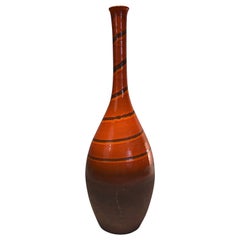 Tall Ceramic Vase in the Red-Orange Tones, French Work, Circa 1950