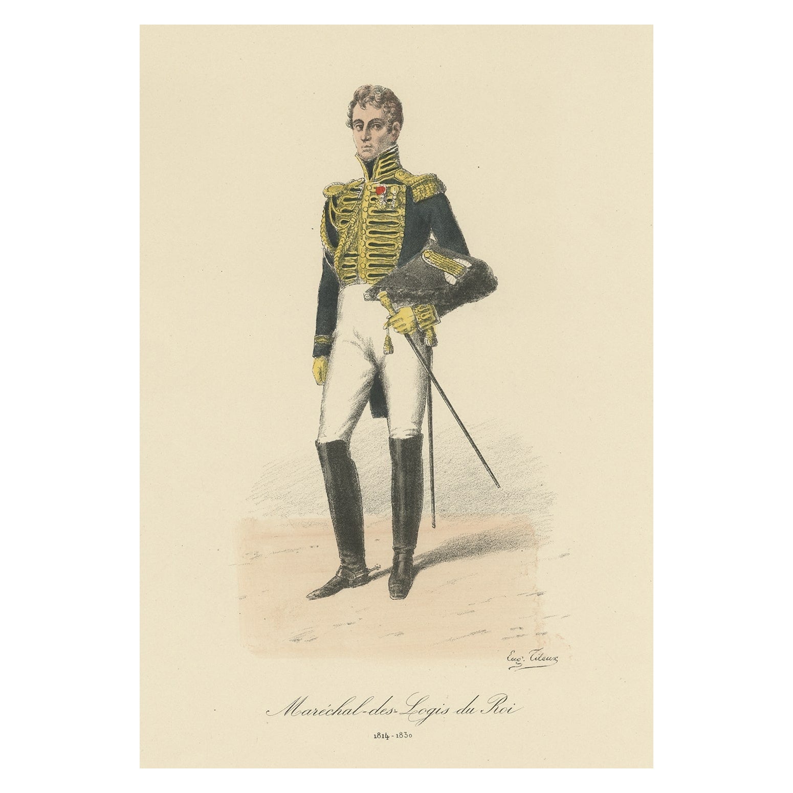 Antique Print of a French Marshal, 1890 For Sale