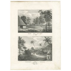 Antiker Druck des Grabes von Mu-Mu in Tonga, um 1836