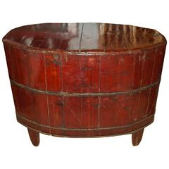 Antique 19th Century Chinese Grain Bin with Lacquered Cinnabar-Colored Paint