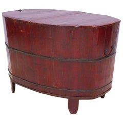 Antique 19th Century Chinese Grain Bin with Lacquered Cinnabar-Colored Paint