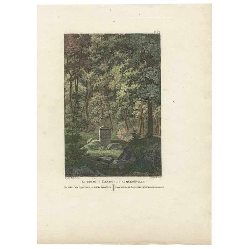 Antique Print of the Tomb of the Stranger at Ermenonville by Laborde, 1808