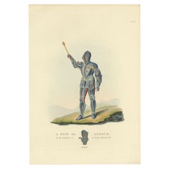 Antique Hand-Colored Print of a Knight in a Suit of Armour, (1842)