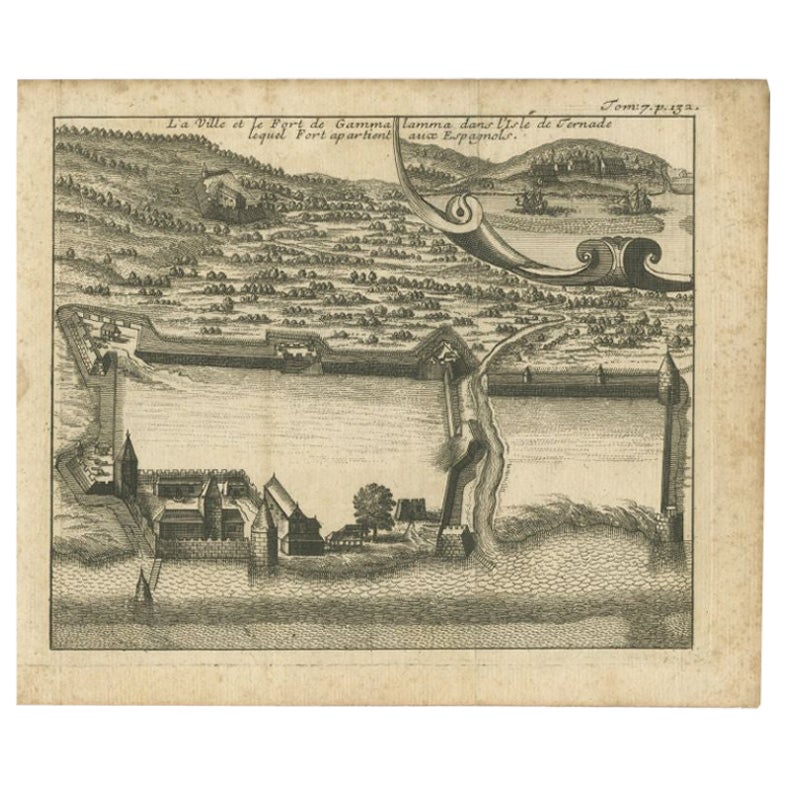 Antique Print of the Town and Fortress of Ternate by Renneville, 1725 For Sale
