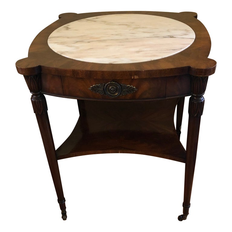 Hierloom Hand Made Mahogany & Marble End Table For Sale