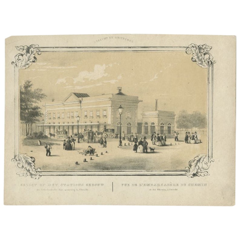 Antique Print of the Train Station of Utrecht by Huygens, C.1860 For Sale