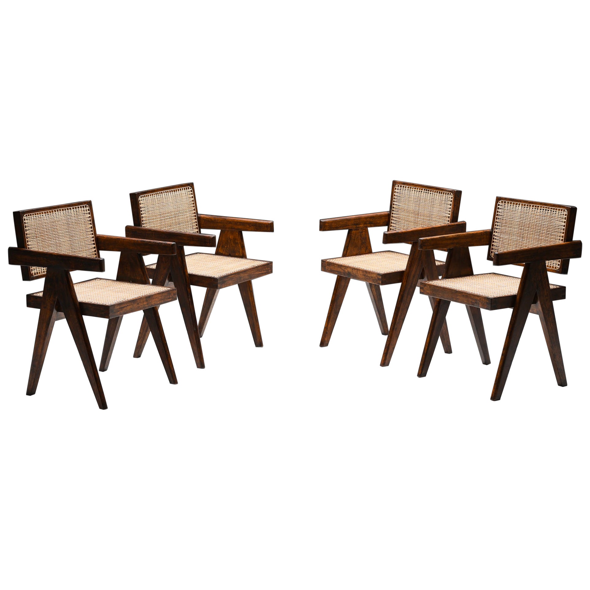Office Cane Chairs by Pierre Jeanneret, PJ-SI-28-A, Rosewood, Chandigarh, 1955