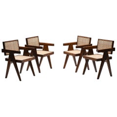 Office Cane Chairs by Pierre Jeanneret, PJ-SI-28-A, Rosewood, Chandigarh, 1955