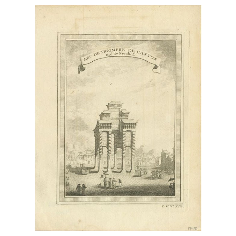 Antique Print of the Triumphal Arch of Guangzhou by Chedel, 1746 For Sale