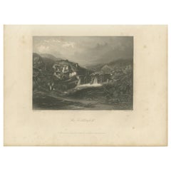 Antique Print of the Trollhättan Falls by Heawood, c.1850