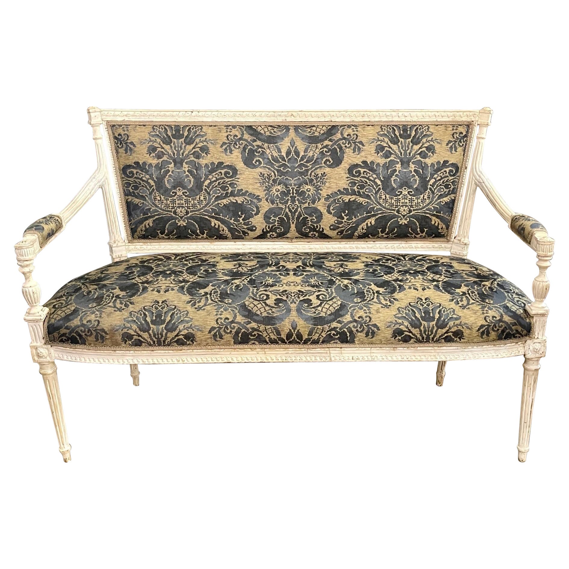 19th Century French Louis XVI Style Carved and Painted Settee