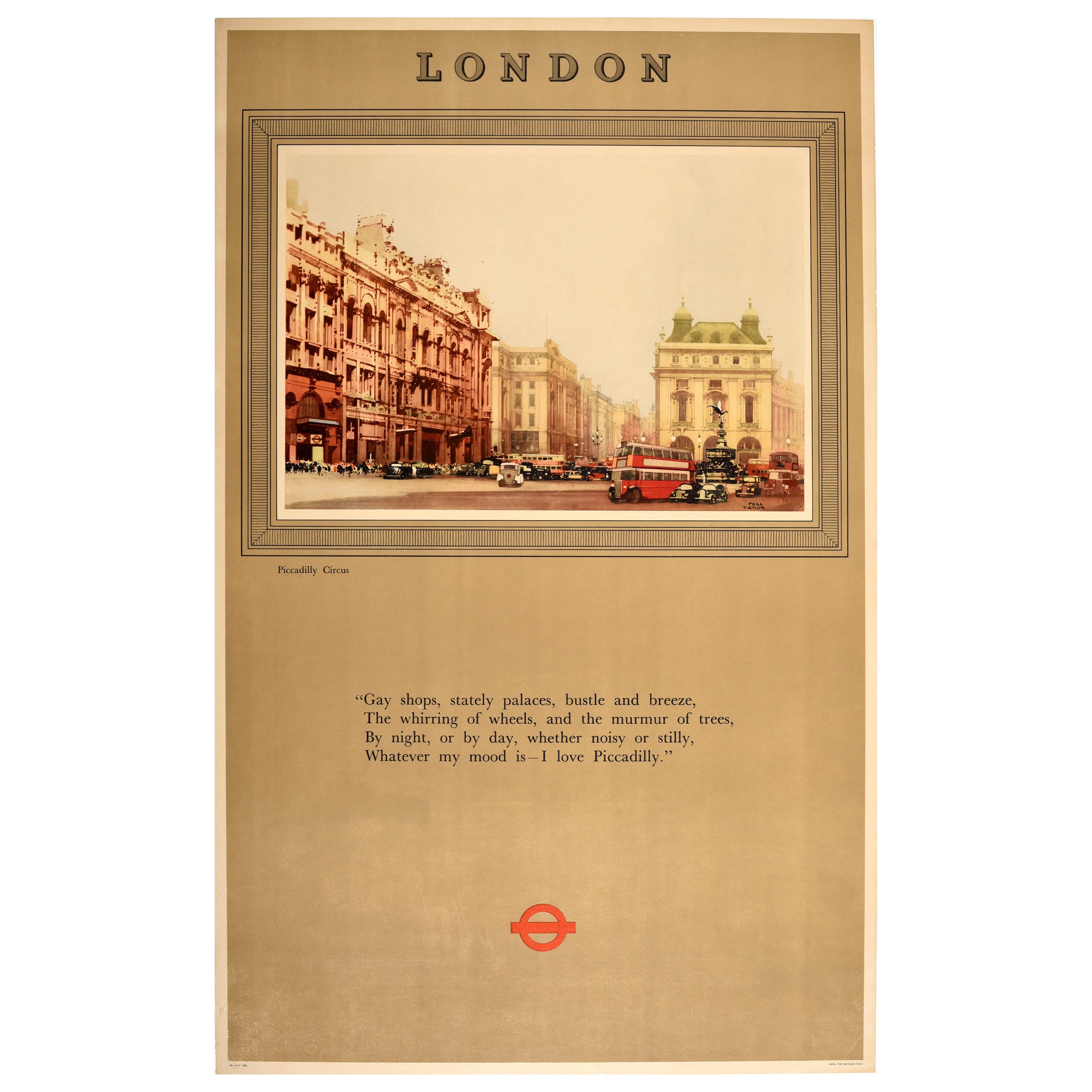 Original Vintage Post War London Underground Transport Poster Piccadilly Circus For Sale