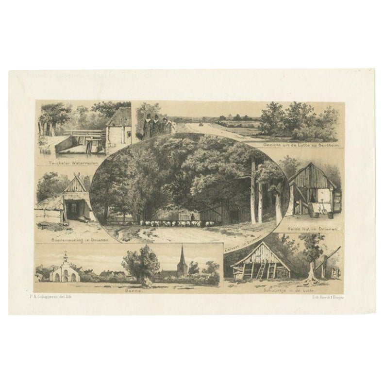 Antique Print of the Twickeler Watermill and Other Views by Craandijk, 1888 For Sale