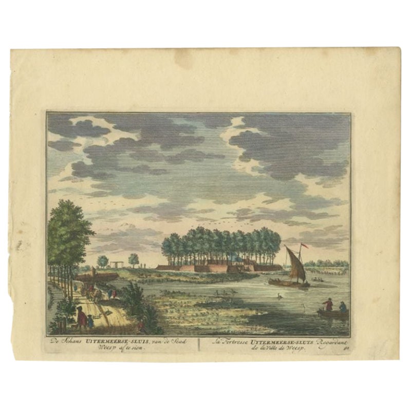 Antique Print of the Uitermeersesluis Fortress Seen from Weesp by Stoopendaal For Sale