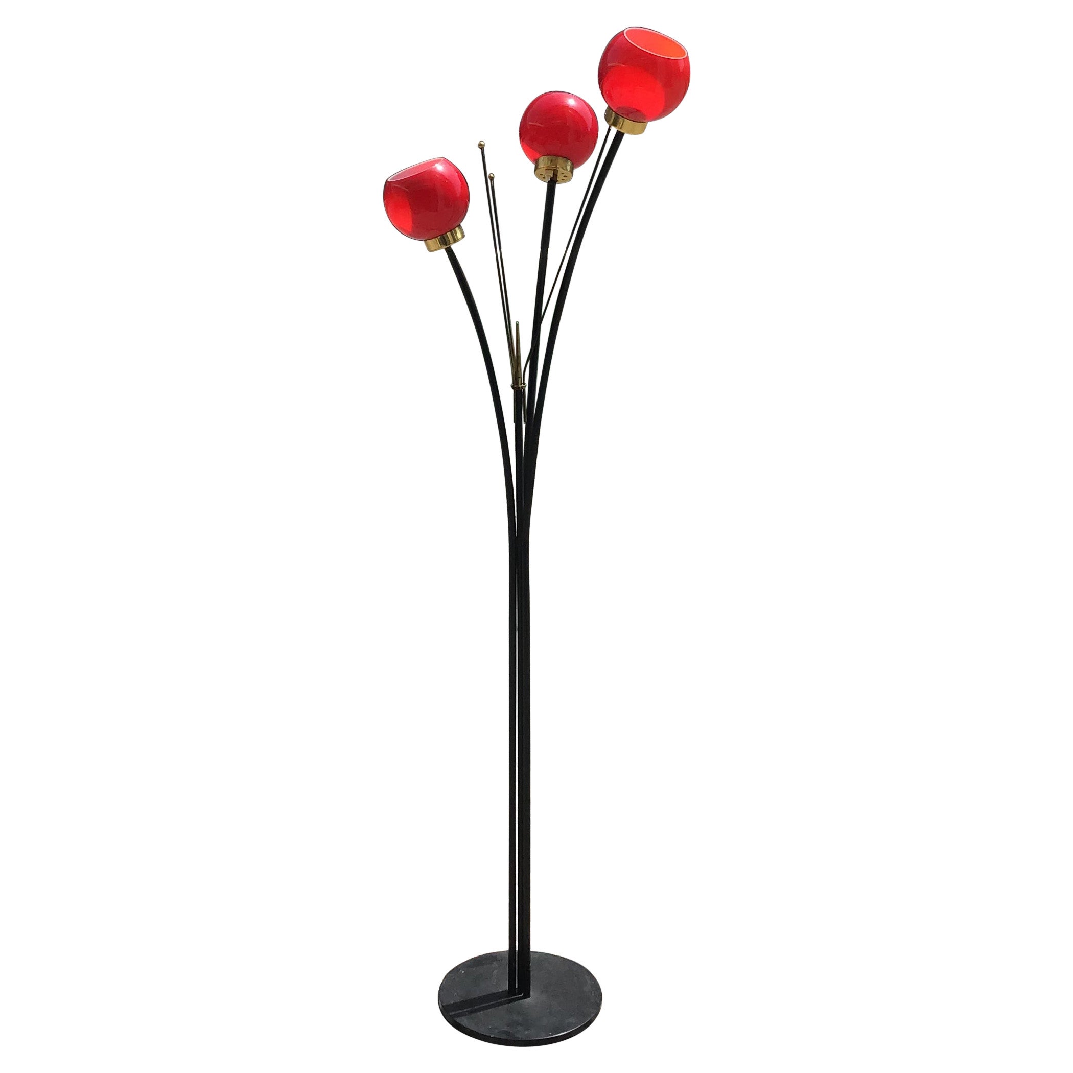 Stilnovo Floor Lamp Brass Glass Iron, 1950, Italy For Sale
