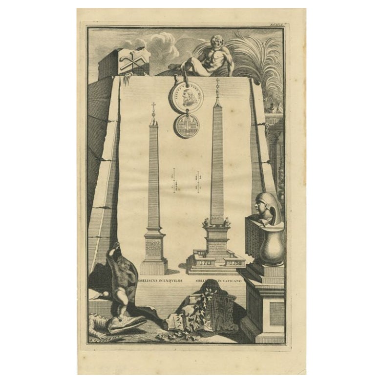 Impression ancienne de l'obélisque du Vatican, vers1705