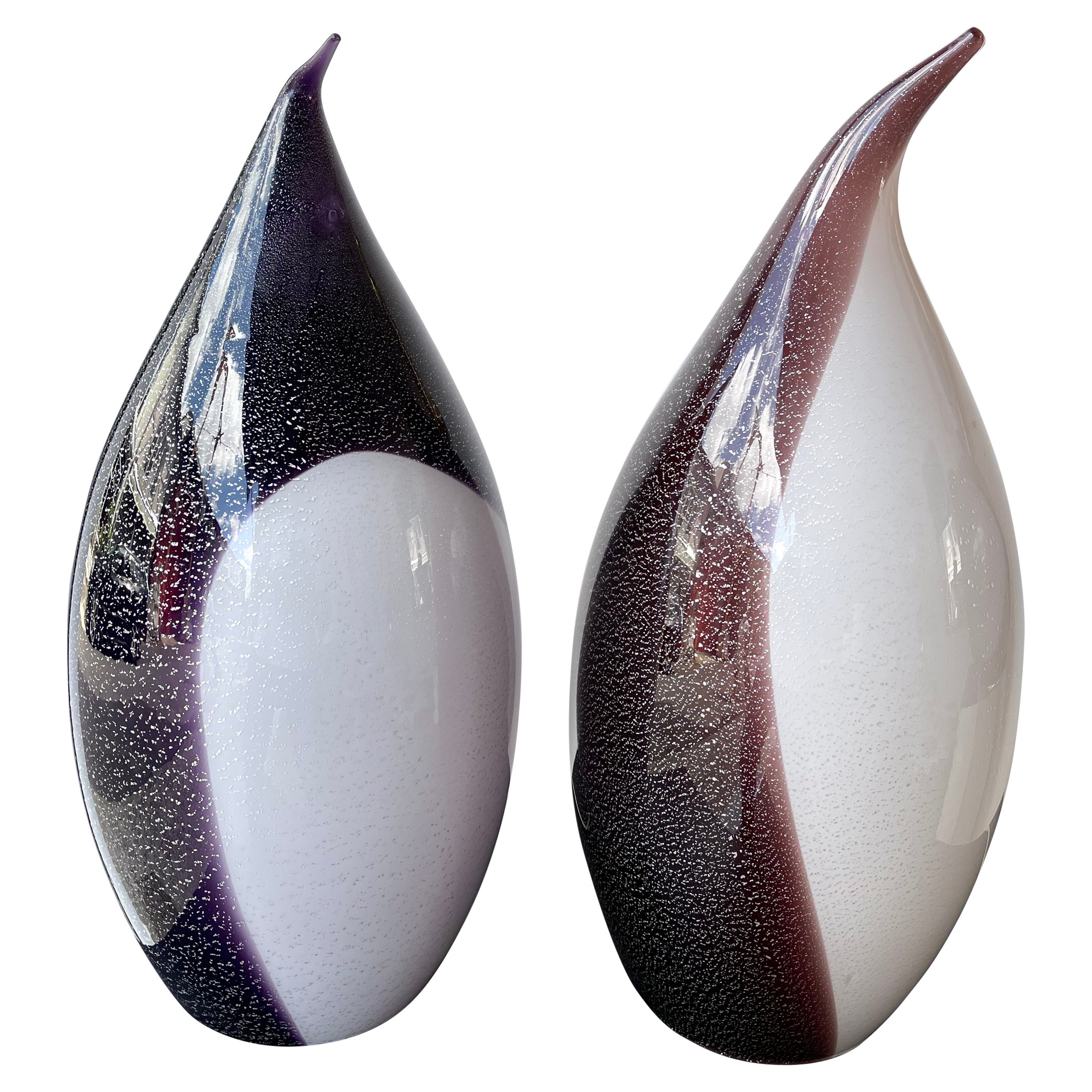 Large Pair of Penguin Murano Glass Lamps, Italy, 1980s
