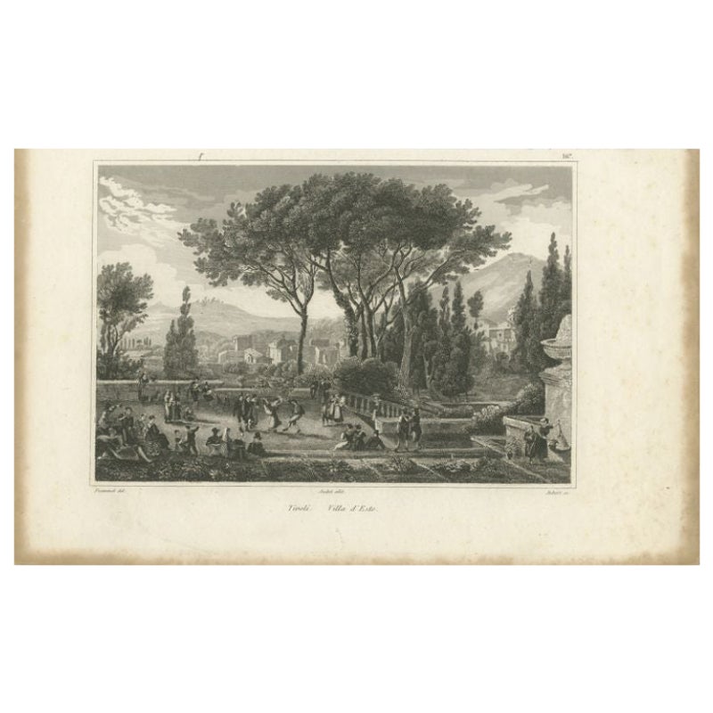 Antiker Druck der Villa D'este in Tivoli von Audot, um 1860