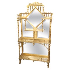 Antique Giltwood American Victorian Beveled Mirror Etagere Display Shelf Circa 1880s