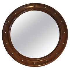 Round Wood and Brass Mirro, French Work, circa 1950
