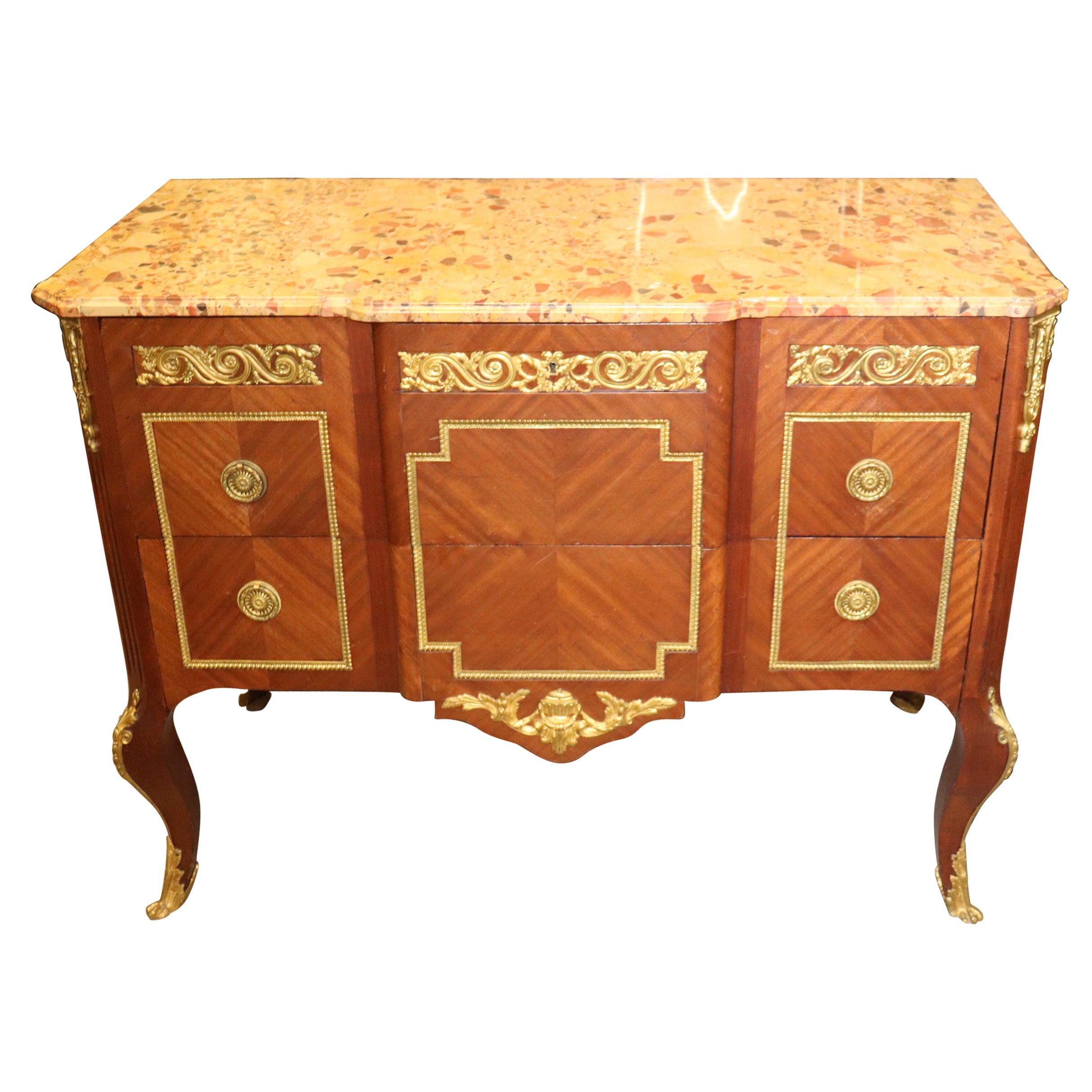 Fine Bronze Mounted French Louis XV Breche D' Alep Marble Commode Circa 1900 For Sale