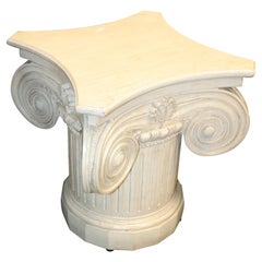 Antiquities White Painted Ionic Column Dining Table Base Meant for Glass Top (Base de table de salle à manger à colonnes ioniques peinte en blanc) 