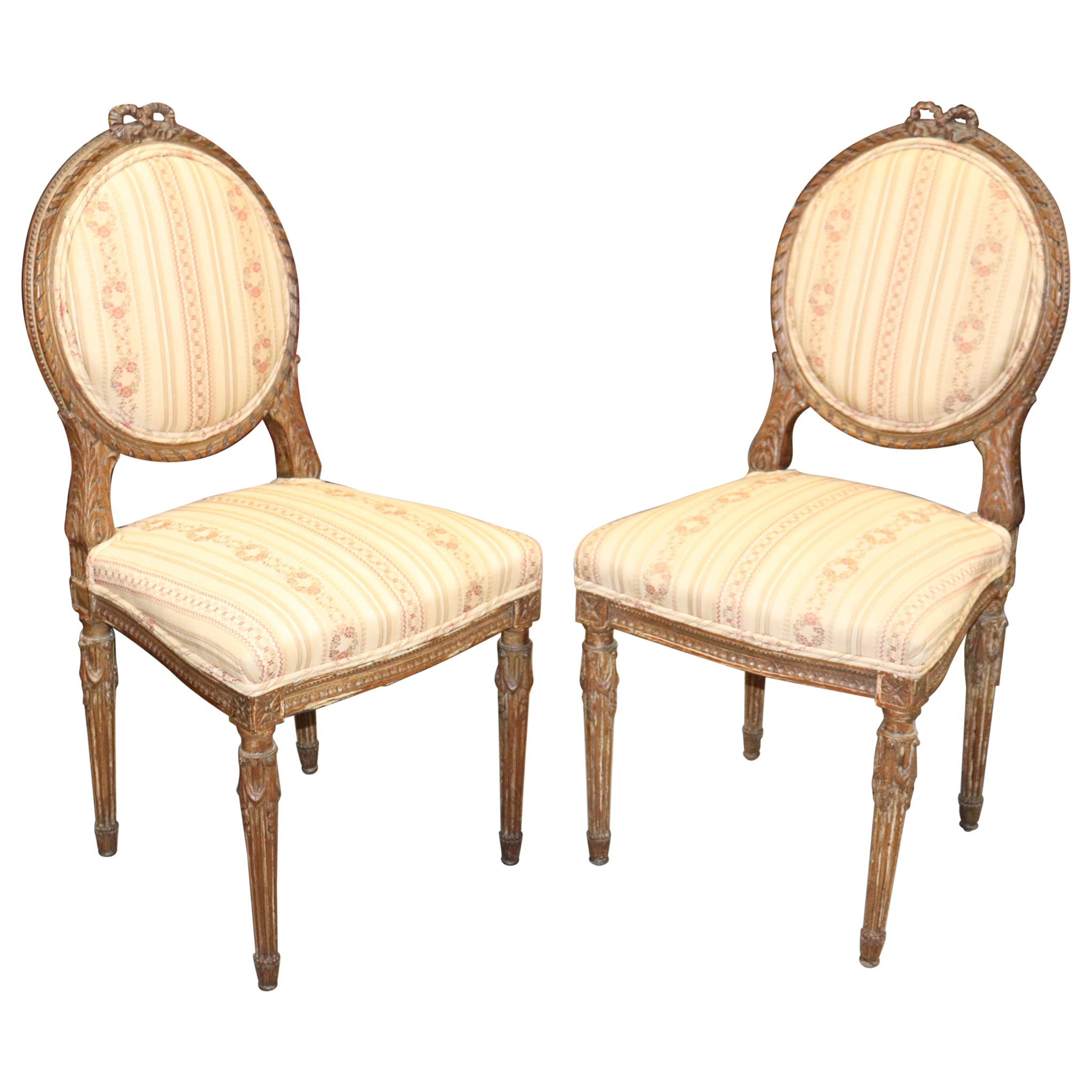 Fine Quality Pair of French Louis XVI Carved Side Chairs, Circa 1940s For Sale