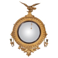 Convex-Spiegel aus vergoldetem Girandole-Holz im Regency-Stil