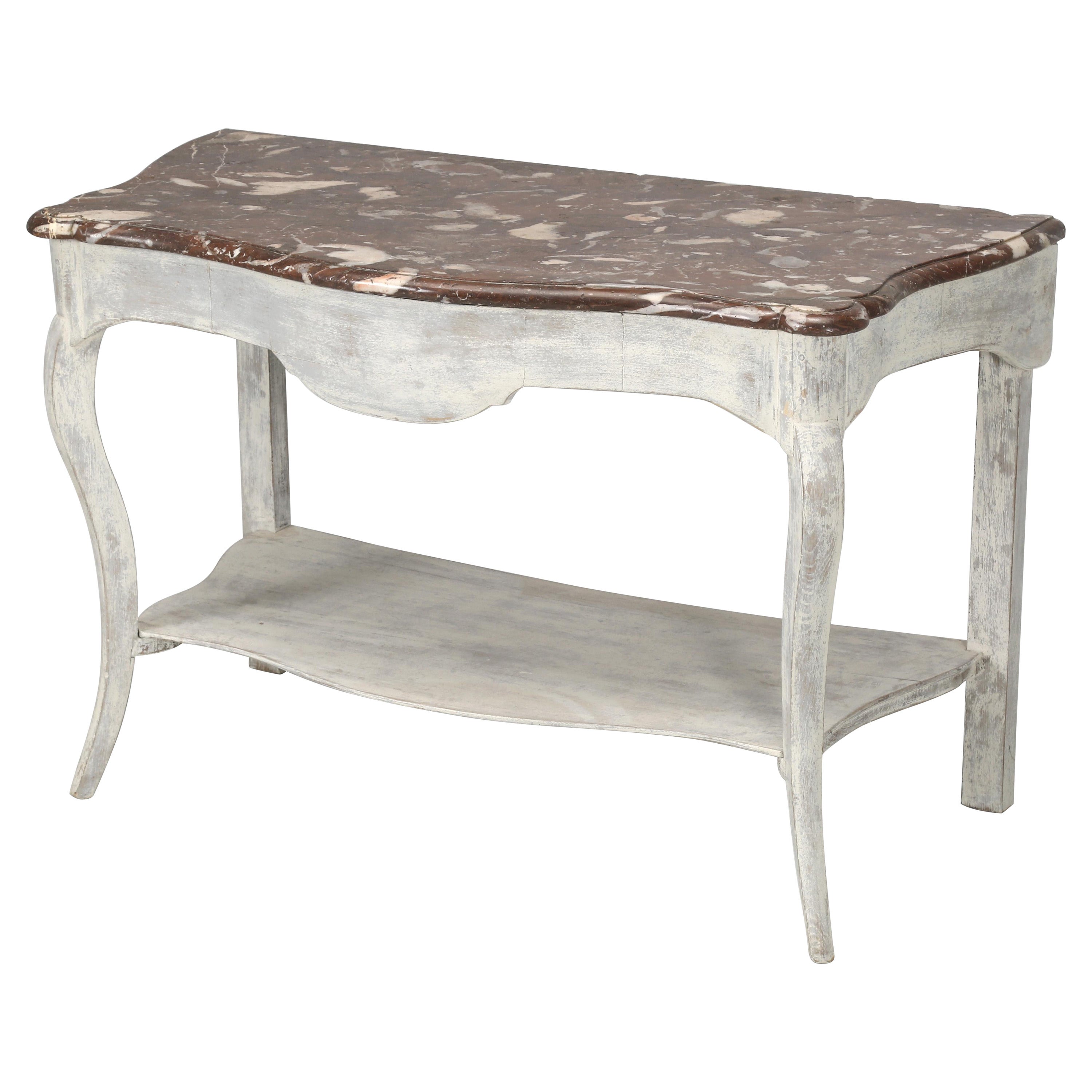 Table console ancienne peinte avec un superbe plateau en marbre, probablement suédois