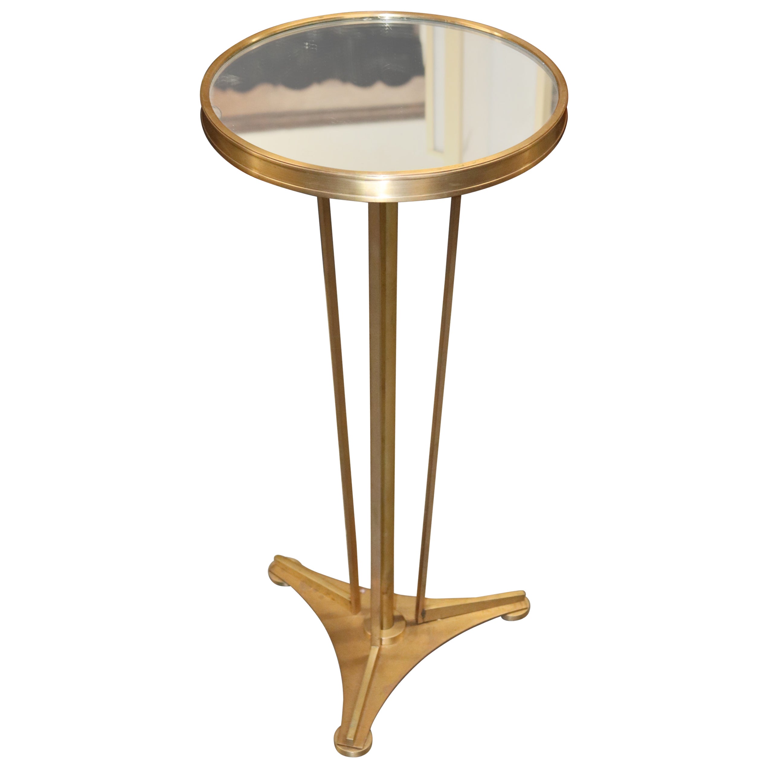 Petite Brass and Mirrored French Art Deco Style Vintage Gueridon End Table 