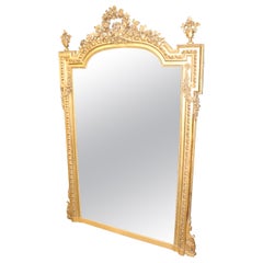 Antique Superb Carved Gilded French Louis XV Monumental Wall or Floor Mirror, Circa 1900