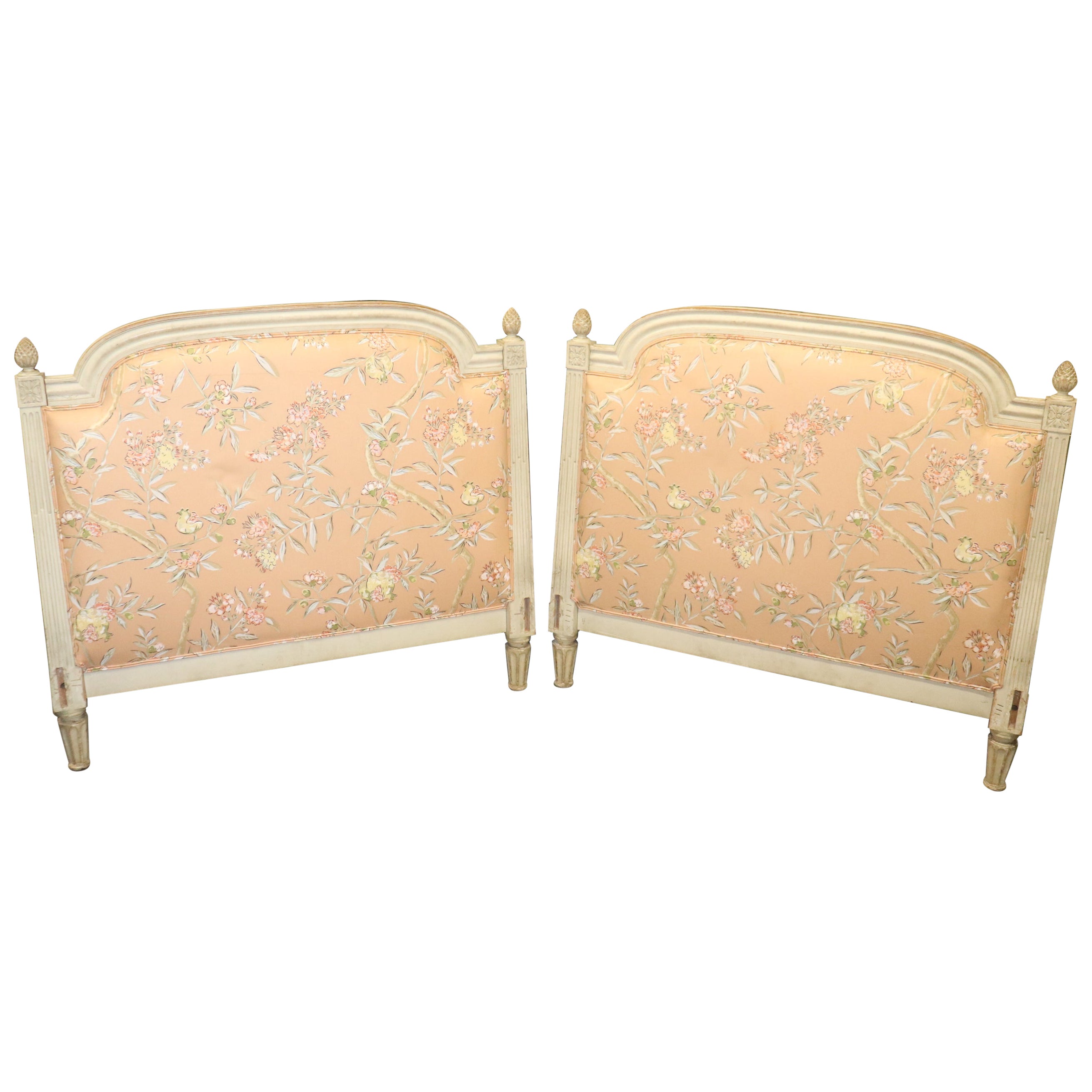 Pair of Distressed White Painted Louis XVI Twin Size Headboards or Daybed 