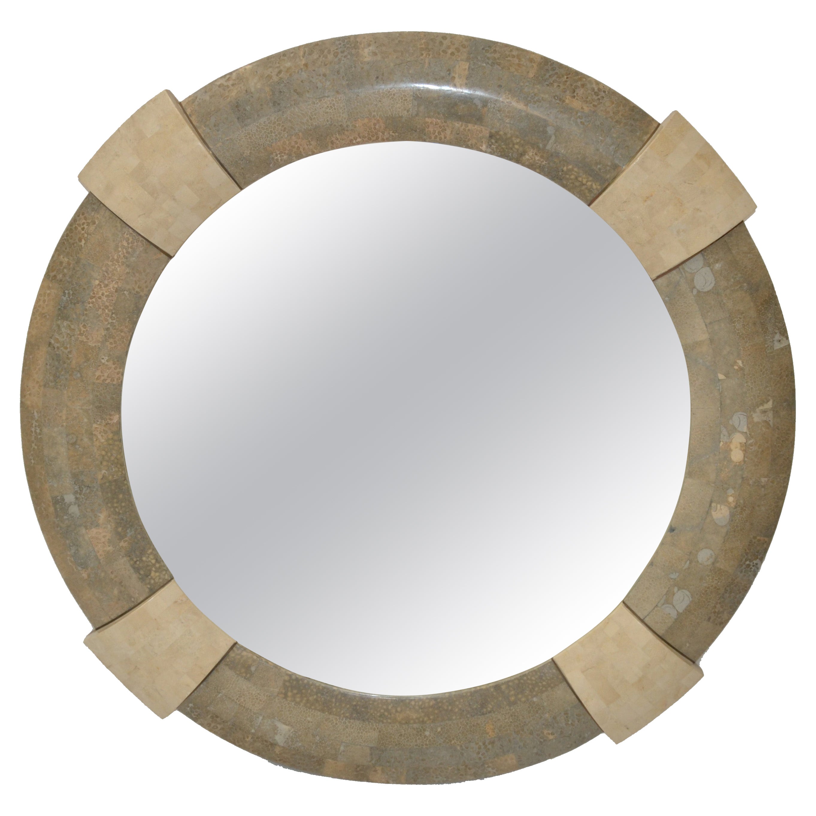 Designed by Robert Marcius for Maitland-Smith Round Tessellated Wall Mirror 1980 For Sale