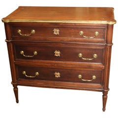 Fine Maison Jansen Style Three Drawer Brass Banded Walnut Commode Circa 1930