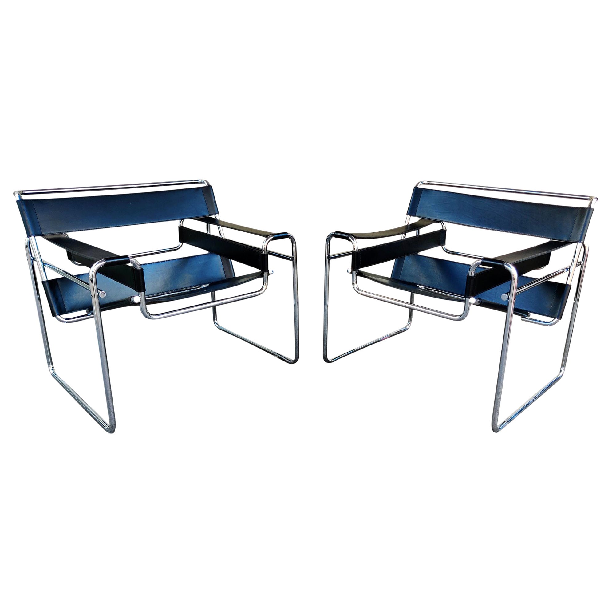 Marcel Breuer Pair B3 Wassily Bauhaus Lounge Chairs - KnollStudio Italy 1990s
