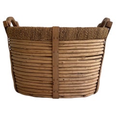 Vintage Rattan and Rope Logs Basket, French Work, Circa 1950