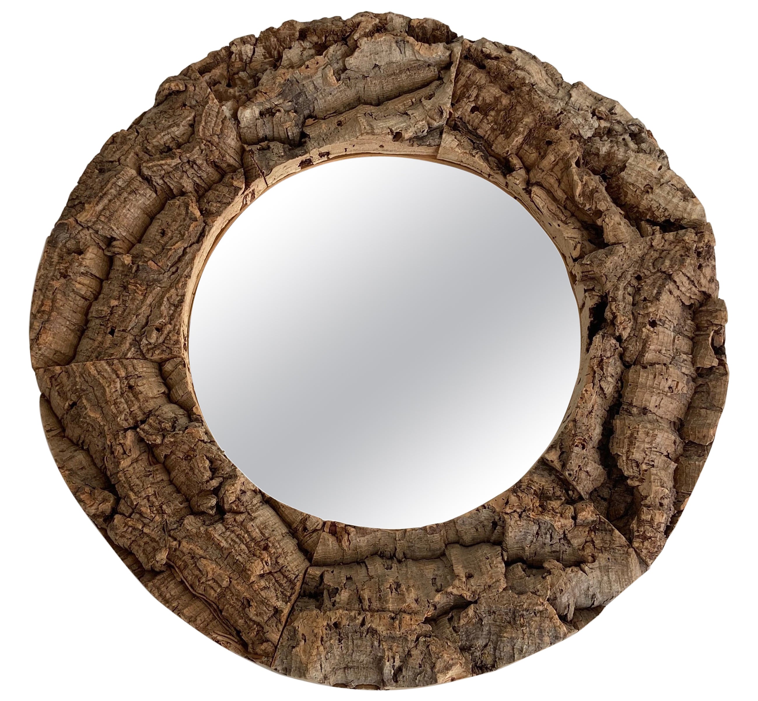 Cork and Wood Mirror, French Work, Circa 1970 For Sale