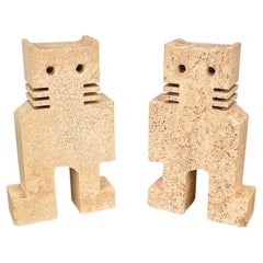 Pair of Sculptures Bookends Cats in Travertine Fratelli Mannelli, Italy 1970s