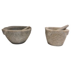 Set of 2 Carrara Marble Mortars and Their Pestles, French Work, 18th Century