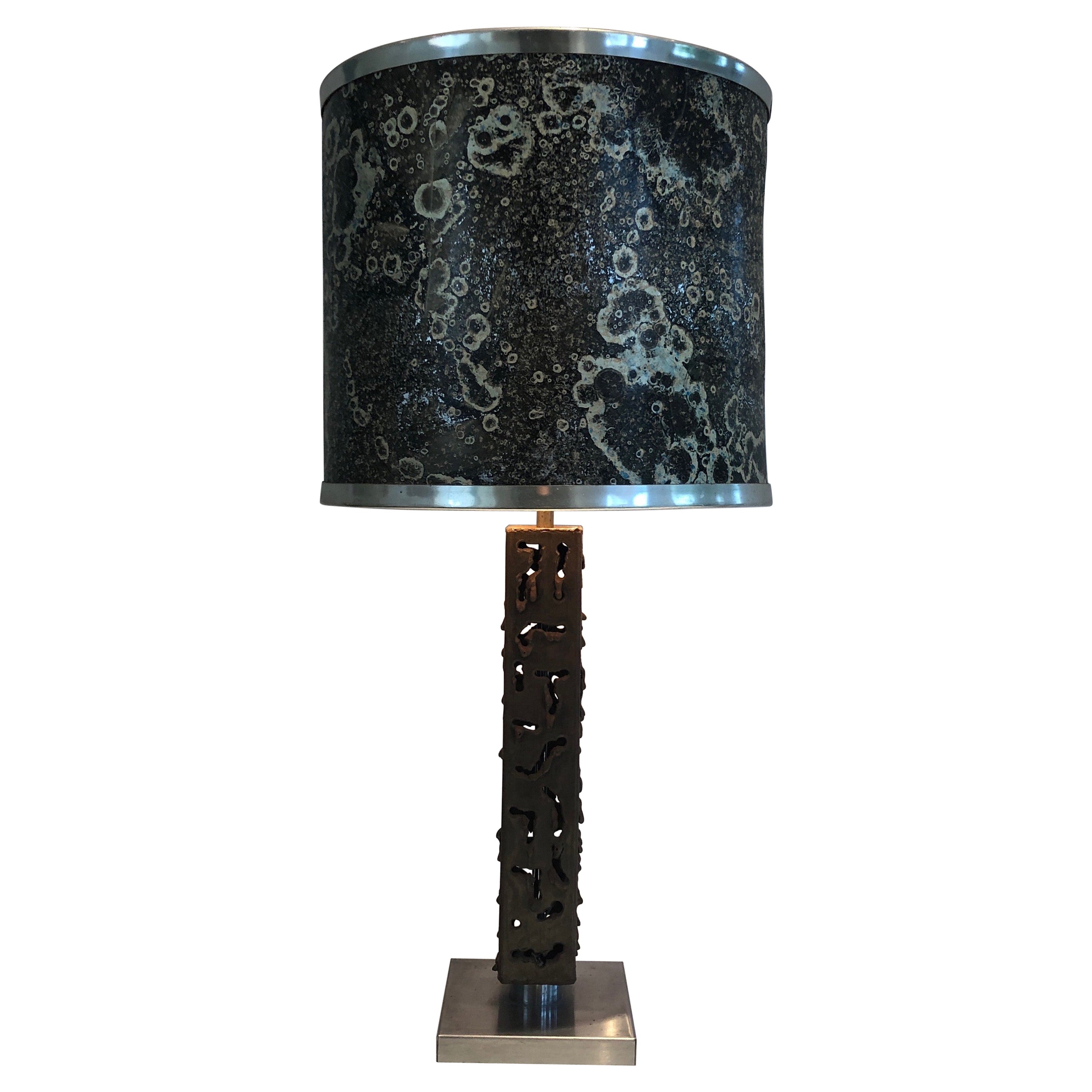 Worked Steel Design Table Lamp, French Work, circa 1970