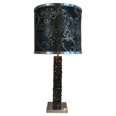 Vintage Worked Steel Design Table Lamp, French Work, circa 1970