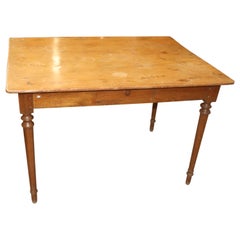 Rare Single Board Top Walnut French Farm Dining Table with Drawer Circa 1890