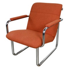Retro All Steel Inc. Modern Armchair Original Orange Hopsacking & Chrome Frame