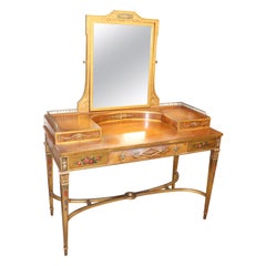 Antique Paint Decorated Satinwood Adams Ladies Vanity with Mirror Circa 1920s