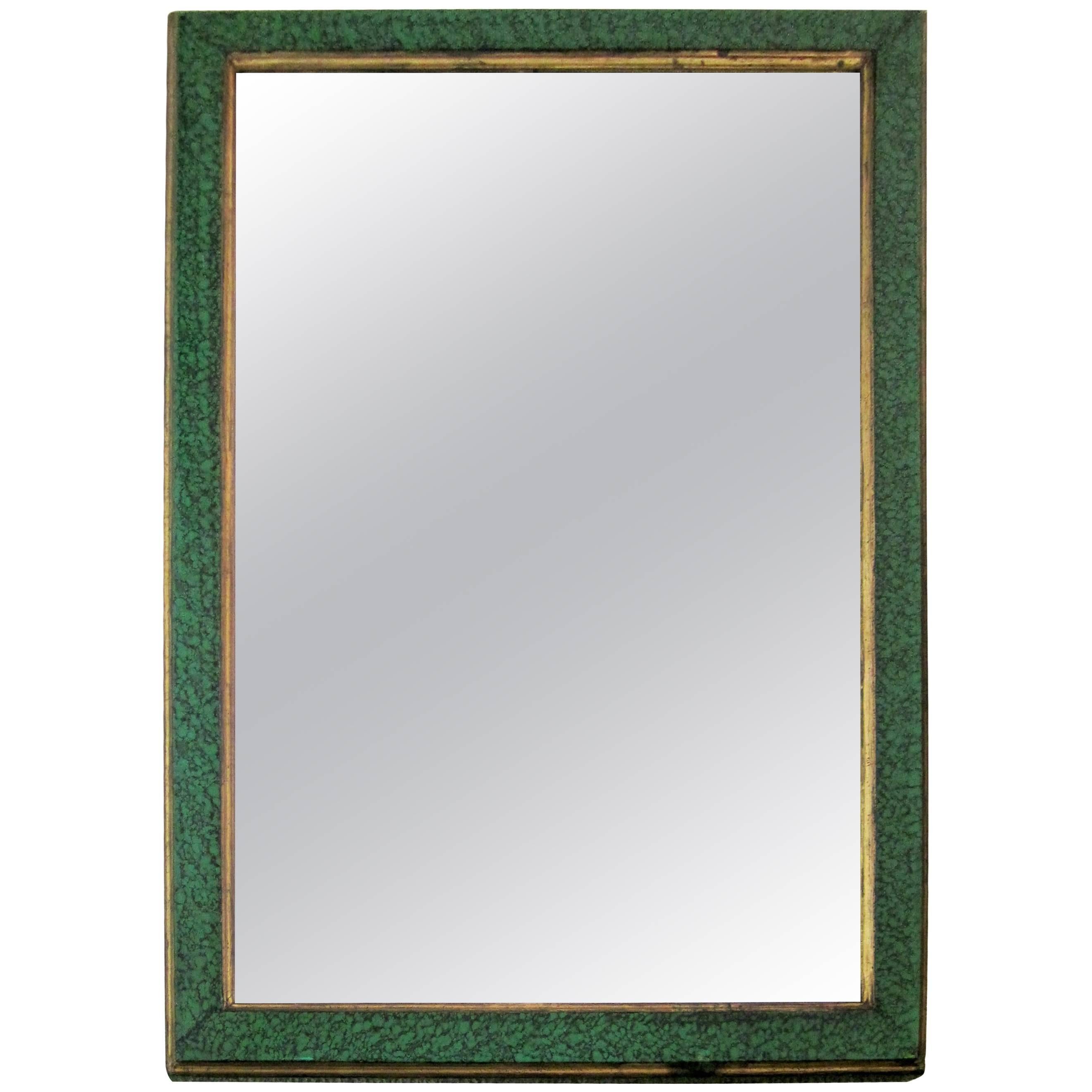 Malachite Green Lacquer and Gold Giltwood Rectangular Wall Mirror, ca. 1970s