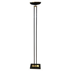 Black Lacquered and Brass Halogen Floor Lamp, French Work, circa 1970