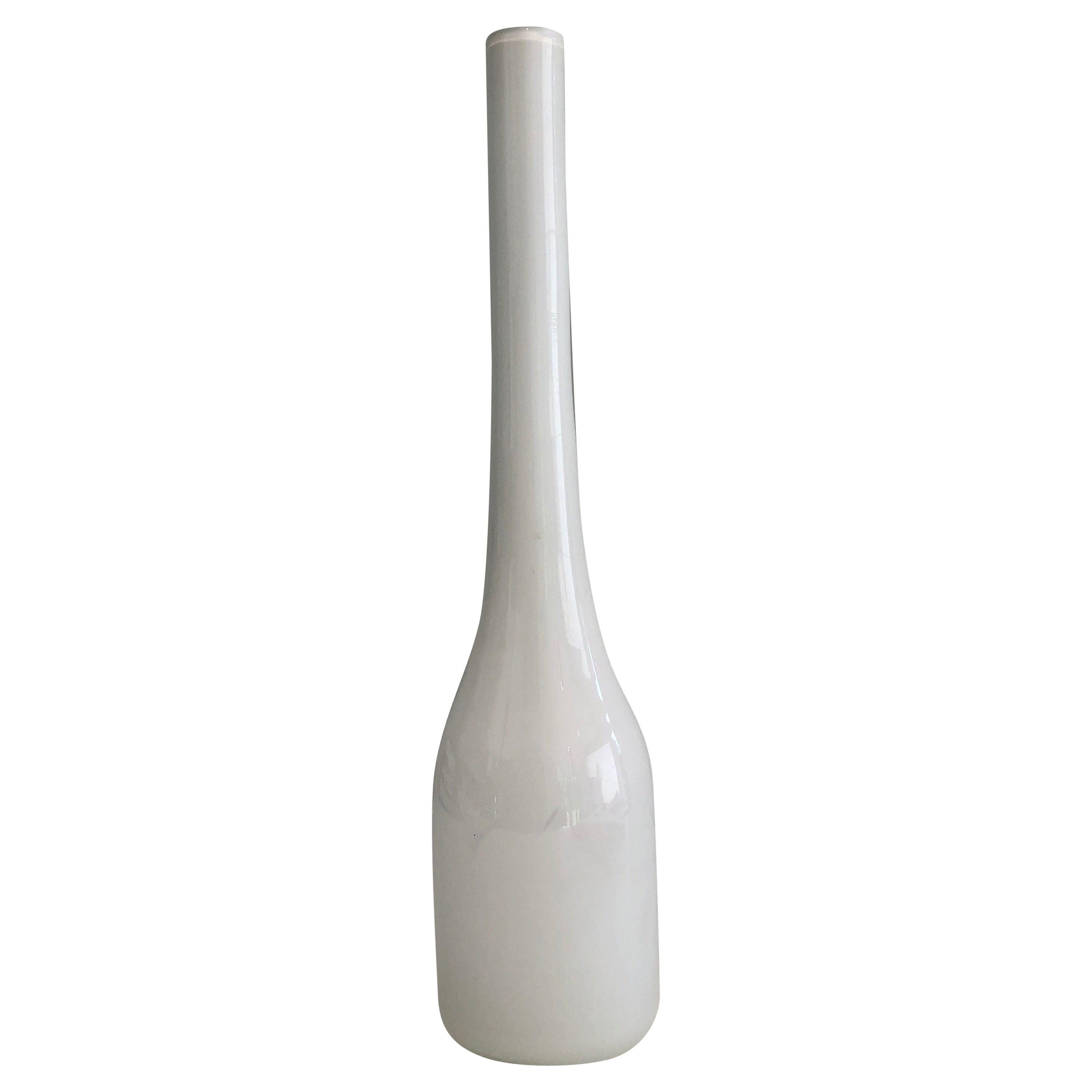 Tall White Opaline Glass Vase, French Work, Circa 1970