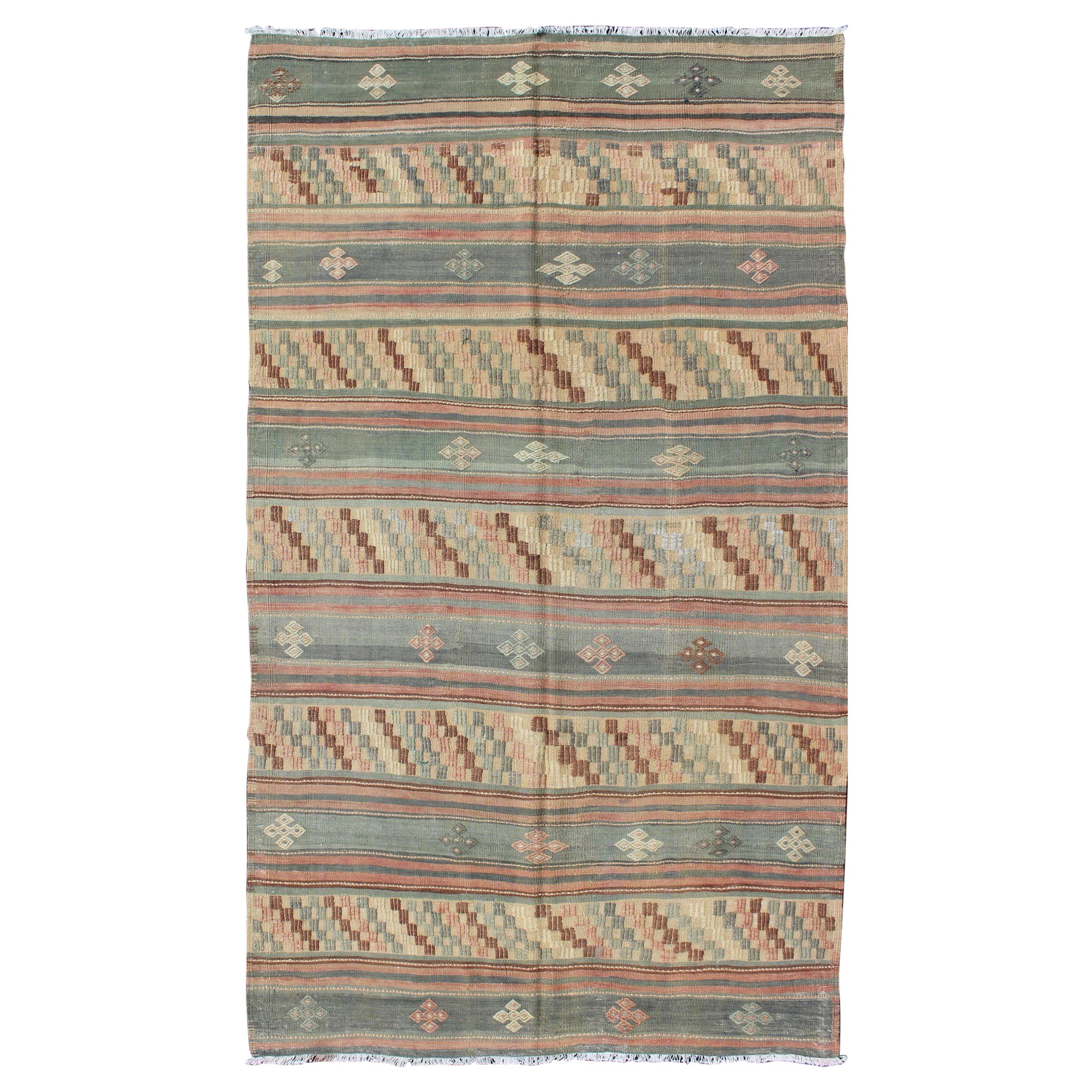 Vintage Turkish Tribal Kilim with Striped Design in Earthy Tones